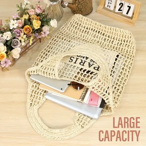 Nouveau créateur de mode Sacs tissés avec lettres Logo personnalisé Sac fourre-tout en <span class=keywords><strong>paille</strong></span> avec bandoulière en maille pour femmes Grand sac de <span class=keywords><strong>plage</strong></span> creux en <span class=keywords><strong>paille</strong></span> - Product Image 3