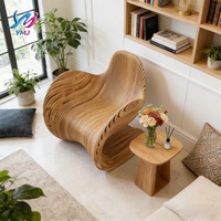 Fauteuil de détente contemporain en bois massif ondulé |   Chaise durable et écologique pour chambre à coucher, salon, bureau à domicile, patio