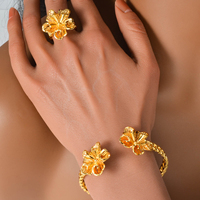 Zeadear Juego de Pulseras de Brazalete con Flores Étnicas, Chapadas en Oro de 18K, Certificadas por GDTC, para Mujer, Regalo para el Día de la Madre, Estilo Dubái, Oriente Medio, para Fiestas