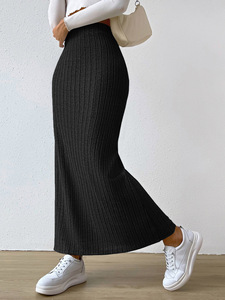 Women's Fashion Casual Half length <b>Skirt</b> Spring/Summer Black Pit Strip A-line High Waist <b>Split</b> Long <b>Skirt</b> - Product Image 6
