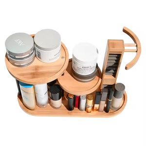 Estante de almacenamiento de bambú ecológico para joyería, bandeja organizadora de exhibición de maquillaje de 3 capas con torre colgante de encimera colgante - Product Image 3