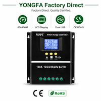 Contrôleur de charge solaire PWM Yong Fa SY-4880A 80A 12V 24V 36V 48V Auto avec écran LCD et double USB 5V 2A pour panneau solaire CE ROHS