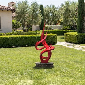 Grande sculpture abstraite en métal rouge en forme de flamme, art contemporain en acier inoxydable pour jardin, statue décorative pour paysage et parc - Product Image 4
