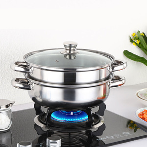 Stainless Steel <b>Steamer</b> 28cm Double Layer With Lid For Home Cooking - Product Image 1