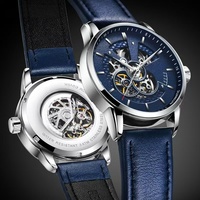 OUBAOER 2001 Montre unisexe de luxe mécanique automatique à tourbillon à remontage automatique avec bracelet en cuir, cadran ajouré, style sportif