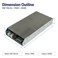 Alimentation à découpage en alliage d'aluminium RSP-750-24 750W avec ouvertures de ventilation pour bandes LED et systèmes de contrôle industriel