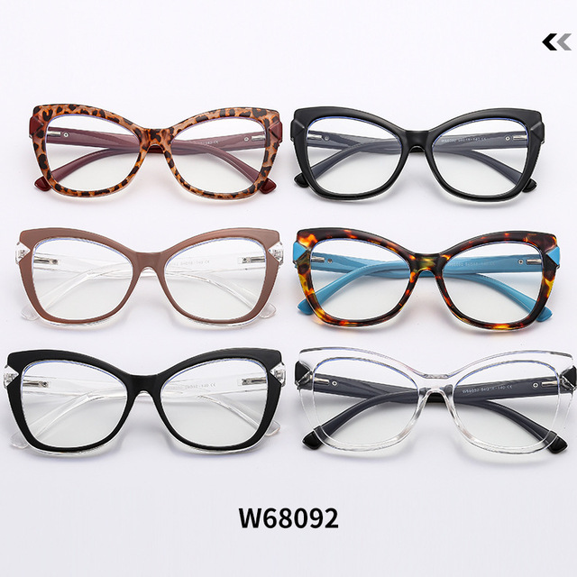 68092 Anti Blue Light Cat-Eye Diamond-Shaped Spring-Leg Optical Glasses for Women Square Face Eyeglass Frames