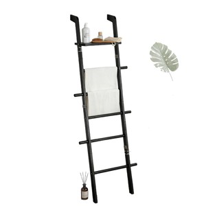 Toallero de madera con forma de escalera de 6 niveles, de madera maciza, para montar en la pared, para dormitorio, baño, estante de almacenamiento. - Product Image 5