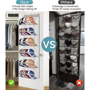 Clear Over The Door Hat Rack PVC Storage Organizer For Baseball Caps Closet Wall Mount <b>Hook</b> Type Grey - Product Image 2