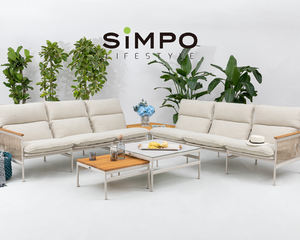 SIMPOLIFESTYLE Mobilier d'extérieur haut de gamme OLIVIA, chaise longue en corde, jardin, terrasse, hôtel, complexe hôtelier, aluminium, teck, tissu, canapé d'angle - Product Image 1