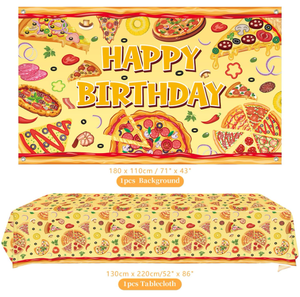 <span class=keywords><strong>Pizza</strong></span>-Geburtstagsparty Einweg-Geschirr-Set Teller Becher Servietten Strohhalme Tischdecke Luftballons Banner Girlande Tortendekoration Zubehör - Product Image 6