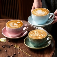Tasse à café en céramique transformée au four personnalisée, cappuccino, latte, motif en relief, tasse et soucoupe, ensemble de café en céramique