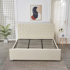 Mais recente conjunto de cama de tecido luxuoso simples e moderno, mobília de quarto, moldura de madeira maciça, cama king size dupla