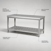 Table de travail hygiénique en acier inoxydable double couche, ventilée, avec égouttoir perforé inférieur, pour cuisines professionnelles robustes