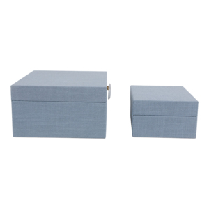 Rectangular Decorative Storage <b>Boxes</b> Fabric Finish With Ring Home Organizer Jewelry <b>Keepsake</b> Box Set Blue - Product Image 4