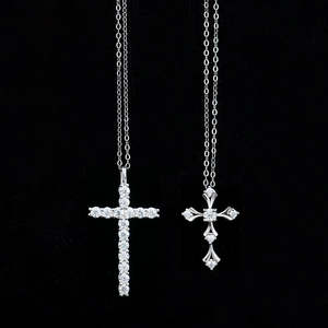 China Wholesale Jewelry 14k 18k White Gold Plated Trendy Moissanite Diamond <b>Cross</b> Charms Pendant Necklace - Product Image 2