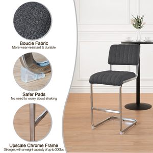 KirKasa 25.5\" Modern Counter Height <strong>Bar</strong> Stools Set White Fabric Upholstered Kitchen Chair Chrome Metal Base Home <strong>Bar</strong> Outdoor - Product Image 3