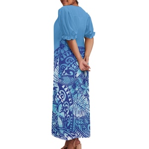 Vente directe d'usine robe hawaïenne de haute qualité Mumu femmes <span class=keywords><strong>grandes</strong></span> personnes personnalisé sur demande à manches courtes en mousseline de soie robe insulaire - Product Image 4