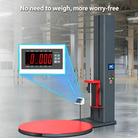 Machine d'emballage automatique par étirage avec plateau tournant intégré, balance de pesage et pré-étirement à 300 %