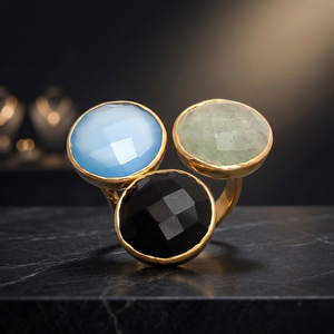 Sparkling Beauty Three Stone Glass <b>Ring</b> Ethnic Style Brass Material Antique Gold Plated Rhodium Plated Certified <b>for</b> Women <b>Girls</b> - Product Image 6