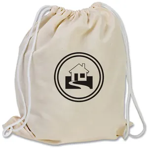 环保定制标志印花帆布拉绳背包时尚新设计手提袋自然色棉拉绳包