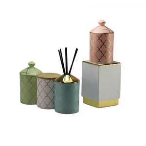 Luxury custom real gold decal printed ceramic porcelain candle jars and boxes luxury candle containers with lids