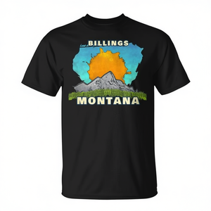 T-shirt con paesaggio montano e sole di Billings Montana - Product Image 2