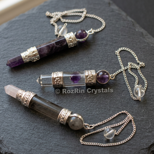 RozRia Crystals – ensemble de pendules gravés en améthyste et quartz rose, 3 pièces, poli, portable, décoration pour la maison, outils de guérison Reiki - Product Image 3