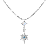 Dylam Vintage Elegant S925 Sterling Silver Chain Opal Hexagram Pendant Necklace Blue Star 18K Gold Plated Necklaces For Women