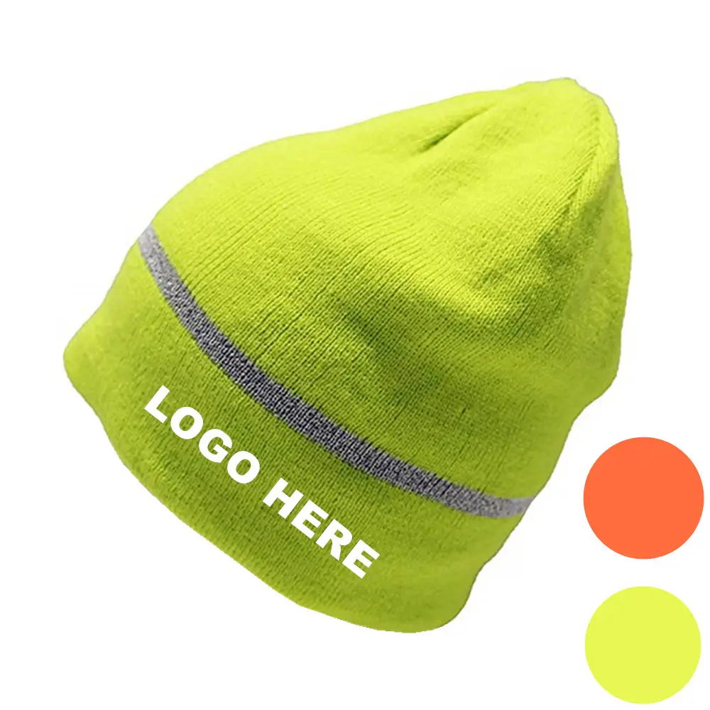 Deliwear lime 3m reflective trim fleece inner insulation safety knit men beanies caps working beanies cap 2019