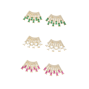 Gemnel Radiance Baguette Earrings 925 Sterling Silver Gold Plated Pave Bar with Ruby, <b>Emerald</b> & Clear CZ Color Details - Product Image 1