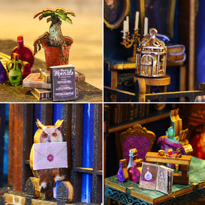 Librairie magique à faire soi-même, vue de rue, coin lecture |   Modèle de puzzle 3D en bois de haute précision, jouets d'architecture miniatures de collection - Product Image 5