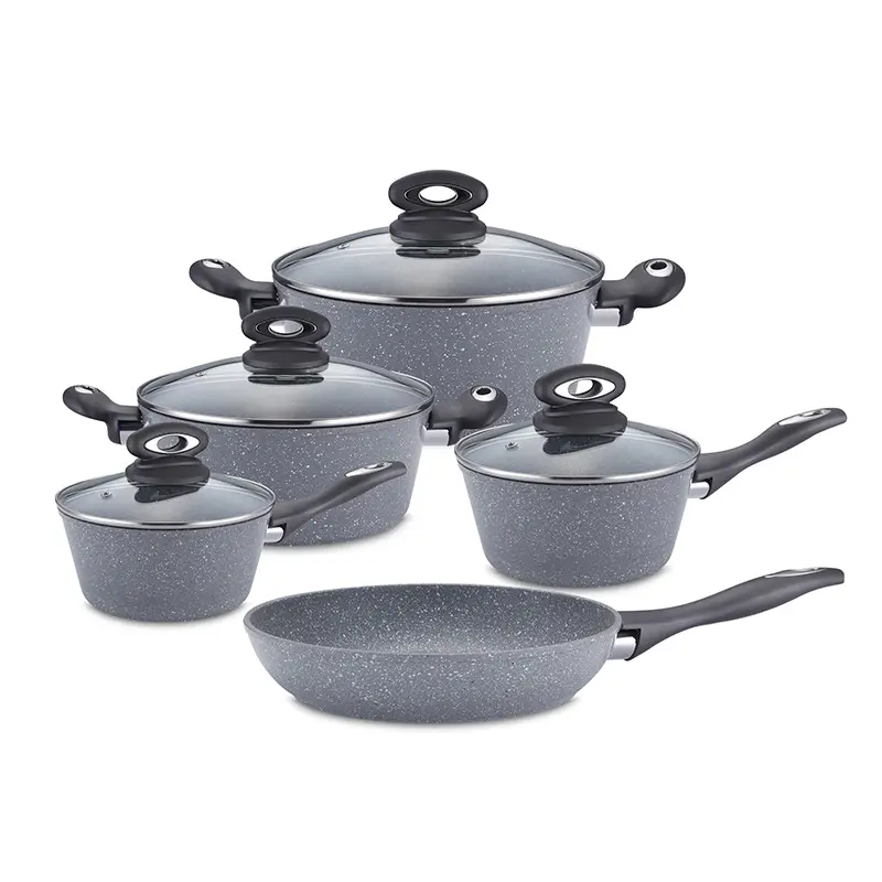 9pcs Granite Marble Coating Aluminum Cooking Pot Cookware Set Kitchenware