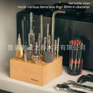 <b>Wooden</b> <b>drill</b> <b>bit</b> storage rack with multiple holes, office desk marker and paintbrush storage rack, multi-purpose makeup holder - Product Image 1