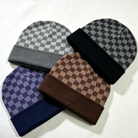 Nouveau bonnet thermique de créateur réversible à motif écossais, idéal pour les voyages en extérieur, chapeau d'hiver pour hommes et femmes