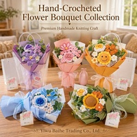 Bouquet de fleurs artificielles tricotées à la main en fil de laine, Gerbera éternelle, pour la Fête des Mères, cadeaux prêts à l'emploi, vente en gros pour le commerce extérieur