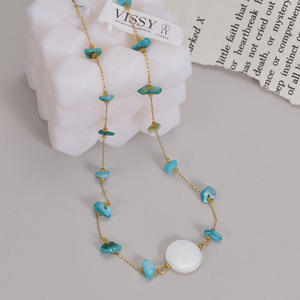 Collier à la mode en acier inoxydable <span class=keywords><strong>de</strong></span> style bohème en or 14 carats avec pendentif en <span class=keywords><strong>pierre</strong></span> naturelle <span class=keywords><strong>soleil</strong></span> et cœur-Collier chaîne <span class=keywords><strong>de</strong></span> perles - Product Image 4