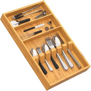 Bamboo Cutlery Drawer Organizer Multi Compartment <b>Storage</b> <b>Box</b> For <b>Kitchen</b> Utensils Eco Friendly Standing Type - Product Image 1