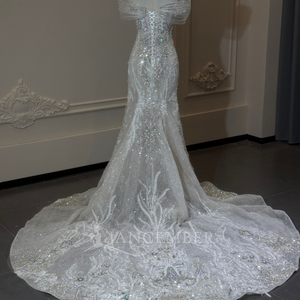 Xs308 Romantic Mermaid <b>Wedding</b> Dress Crystal Beaded Peplum Lace Train Bridal Gown For Beach Ceremony Jancember - Product Image 5