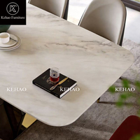 Table à manger rectangulaire moderne de luxe avec plateau en marbre, base en métal en forme de V torsadée, meubles pour la maison, la cuisine et les restaurants, 6 places