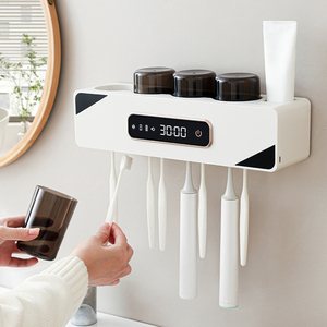 ที่วางแปรงสีฟันติดผนังพร้อมเครื่องจ่ายยาสีฟันอัตโนมัติแบบ UV และที่วางแปรงสีฟัน 3 ช่อง - Product Image 1