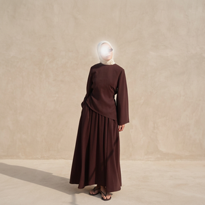 Ensemble chemisier en crêpe modeste pour femme, manches longues, col rond, jupe plissée unie pleine longueur, coupe ample, respirant, toutes saisons - Product Image 4