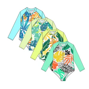 New Wholesale Custom Printed Long Sleeved Zipper Design Girl Beachwear Bikini Girl Swimwear For Summer