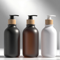 Dispenser sabun Losion, mewah 500ml 16oz populer Amber boston botol dengan pompa penutup bambu