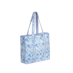 Bohemian Style Handmade Eco-Friendly 100% Cotton Quilted Reversible Tote <b>Bag</b> Zipper Closure Panelled Blue White Summer All - Product Image 1