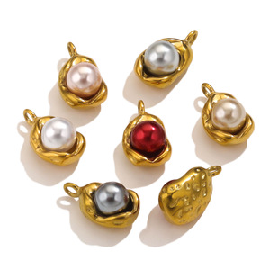 18K PVD Gold Plated Stainless Steel Multi Colors Mother of Pearl Charm Pendant for Necklace, Earrings, <b>Bracelet</b> & Jewelry Making - Product Image 1
