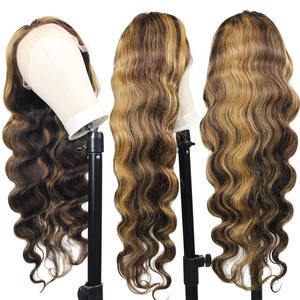 Pelucas de Cabello Humano Virgen con Frente de Encaje en Oferta, Peluca de Cabello Humano con Frente de Encaje con Reflejos P4/27 y Ondas Suaves - Product Image 1