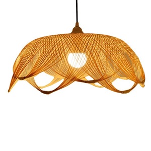 Chinese <b>Style</b> Lotus Bamboo Woven Chandelier 40cm LED Single <b>Head</b> Hotel Restaurant Living Room Light - Product Image 3