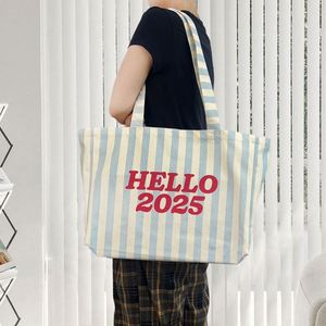 Bolsa de Lona Grande Personalizada con Logotipo, Reutilizable, para Regalos, Viajes, Compras, Estudiantes, Diseño Clásico a Rayas, para Mujer - Product Image 6
