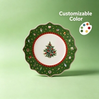 Assiettes de table rondes en porcelaine à motif de Noël, durables, sous glaçure, blanches, personnalisables, en céramique, à prix abordable